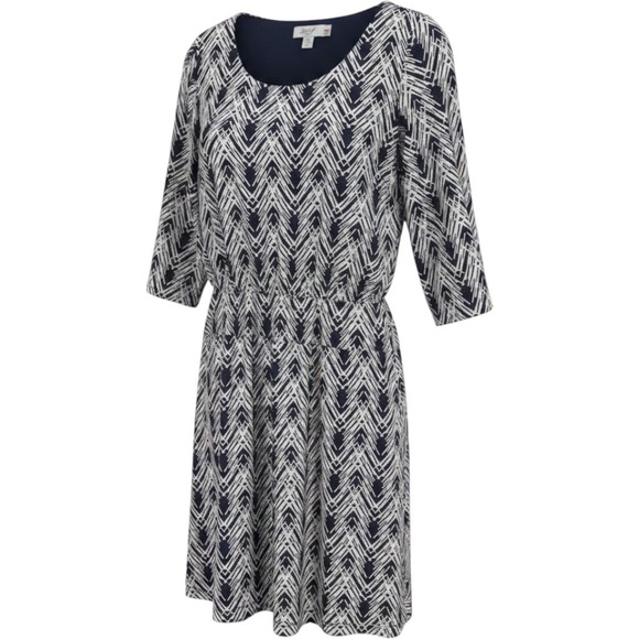 Jody California Dresses & Skirts - Jody California Midi‎ Dress Womens Large Blue Geometric Chevron Stretch 3/4 Slv
